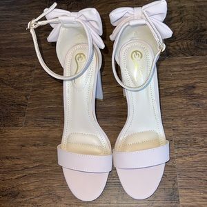 Pale Pink Elegant Footwear Bow Open Toe Strappy Block Heel